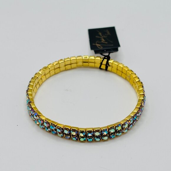 Thalia Sodi Gold Stretch Bracelet Aurora Borealis Rhinestone Bangle NWT - Picture 3 of 4